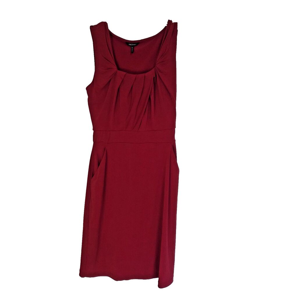 Daisy Fuentes Red Sleeveless Sheath Dress Womens Small Square Neck Pockets